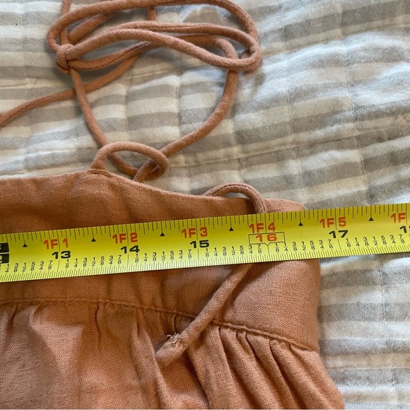 Abercrombie & Fitch Linen Tie Strap Trapeze Mini Dress Cut out back melon - Picture 13 of 15